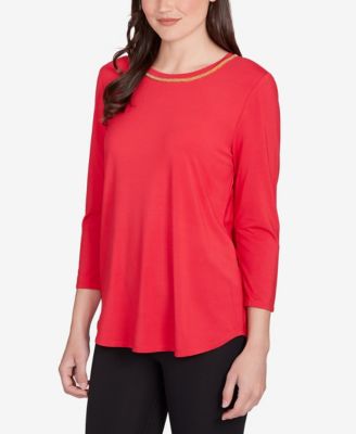 Petite Embellished Scoop Neck Solid Knit Top