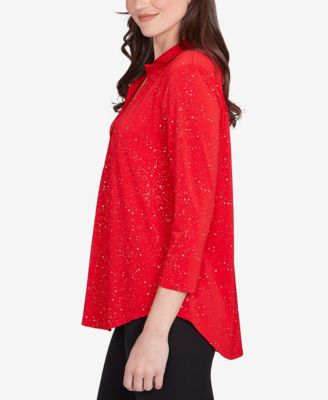 Petite Metallic Dew Drop Shirt Collar Top