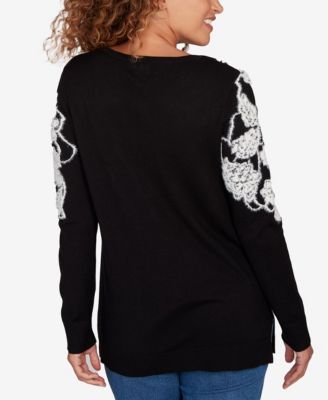Petite Floral Placement Eyelash Sweater