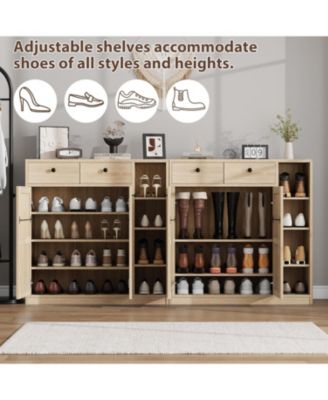 42-Inch Tall Modern Shoe Storage Cabinet with Doors, Drawers, Adjustable Shelves, and 4-Tier Shoe Rack Organizer for Entryway