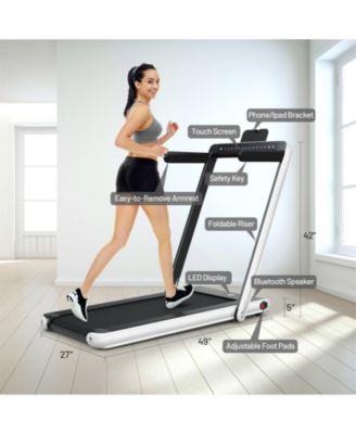 2-in-1 Electric Motorized Health and Fitness Folding Treadmill with Dual Display and Speaker-White