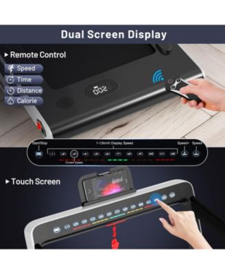 2-in-1 Electric Motorized Health and Fitness Folding Treadmill with Dual Display and Speaker-White