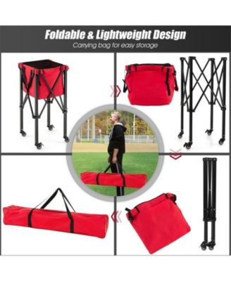 Lightweight Foldable Tennis Ball Teaching Cart with Wheels and Removable Bag-Red