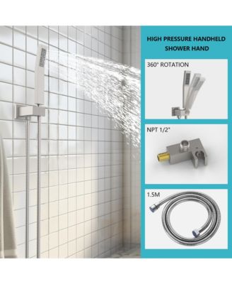 Rainfall Shower System With Storage Rack 10 inch Shower Faucet Set Brushed Nickel with High Pressure with Square Shower Head