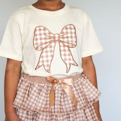 Big Girls Gingham Bow Patch Short Sleeve T-Shirt