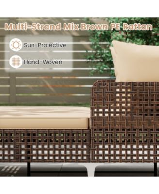 Outdoor Rattan Double Daybed Wicker Chaise Lounge for 2 w/ Seat & Back Cushions