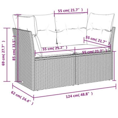 Garden Sofa Black PE Rattan 2-seater Removable Covers