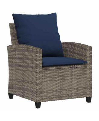 Garden Sofa Set Grey, Navy blue PE rattan and powder-coated steel