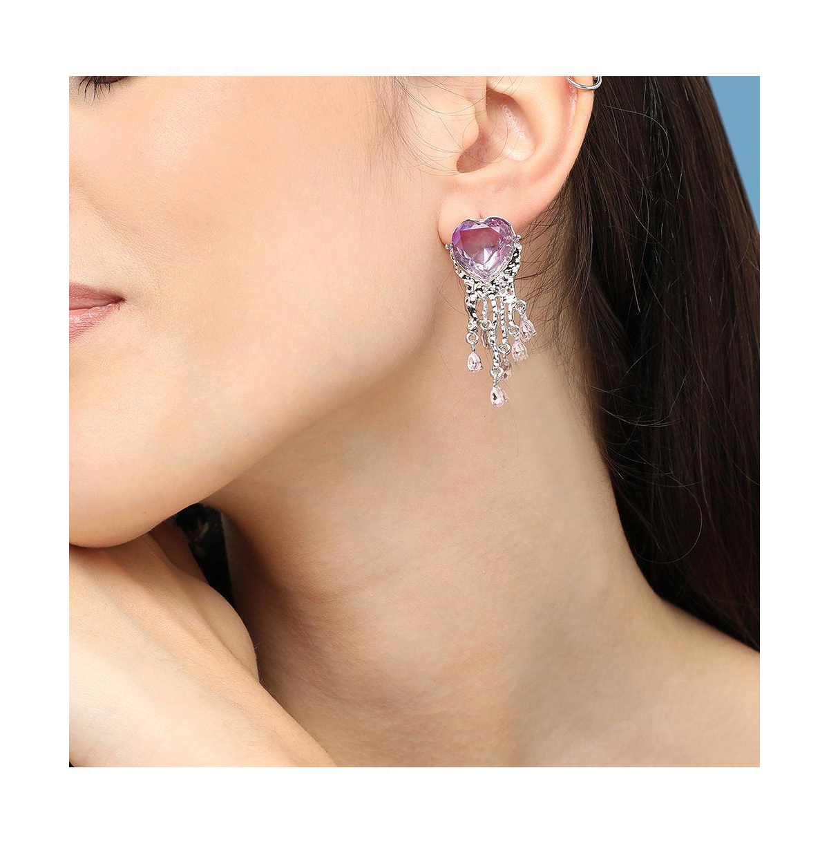 Sohi Heart-stone Drop Earrings In Purple