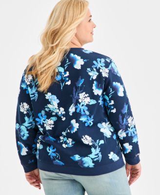 Plus Size Floral Crewneck Sweatshirt, Macy's Exclusive