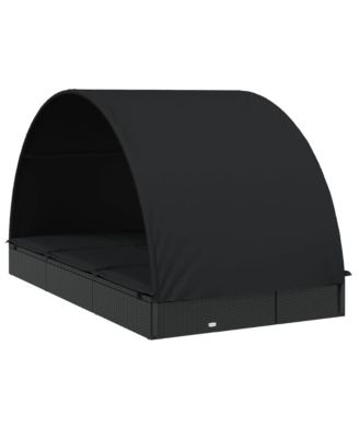 Sunbed Black PE rattan, powder-coated steel, fabric (100% polyester)