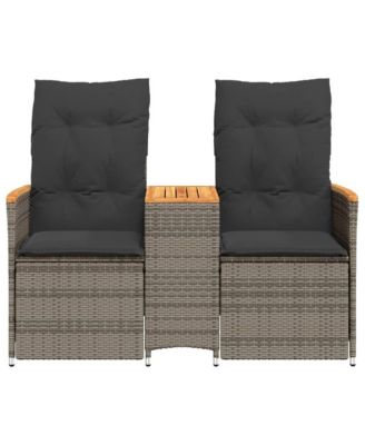 Reclining Garden Sofa Grey PE Rattan Standard for 2-seater sofas