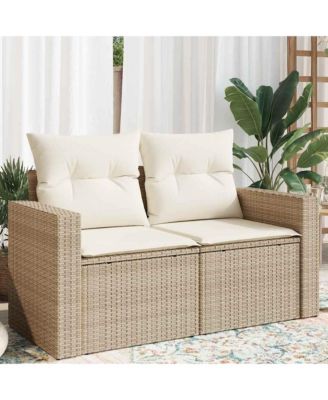 Garden Sofa Beige PE Rattan Two-seater Adjustable Feet