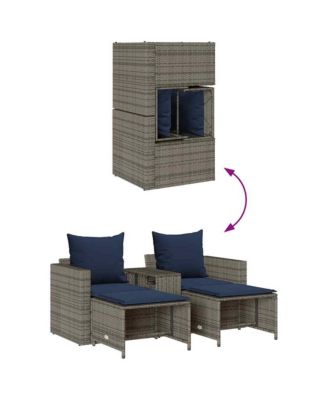 5 Piece Patio Sofa Set with Cushions Stackable Gray Poly Rattan