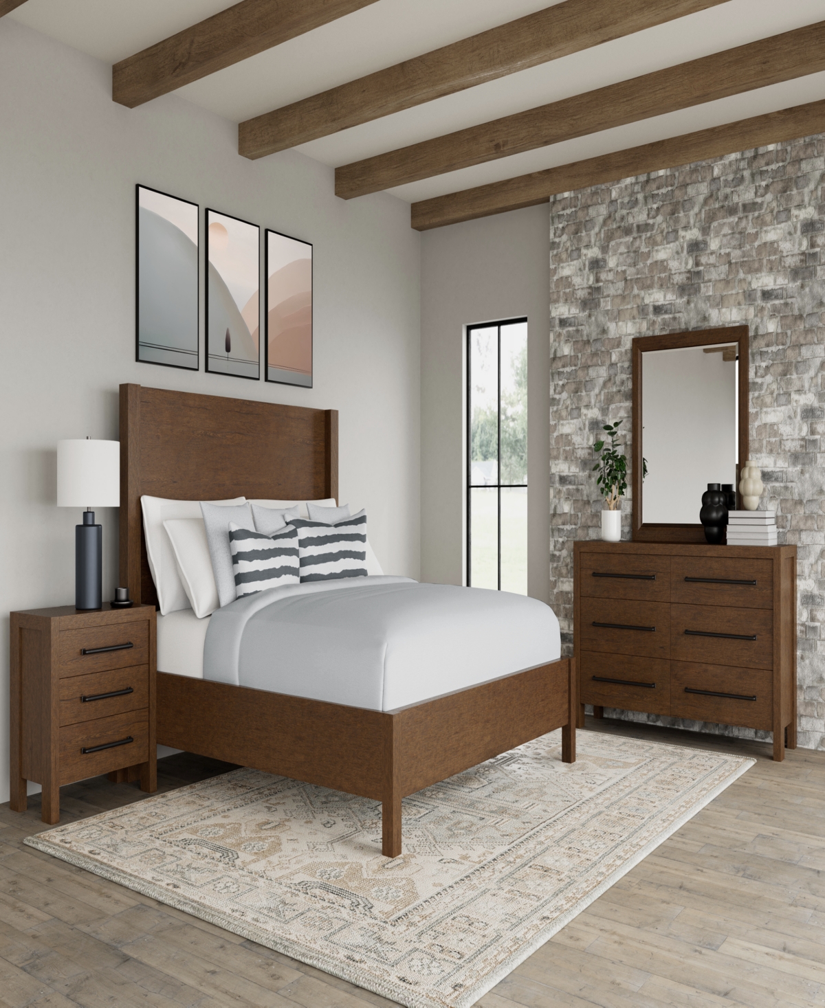 Macy's Furniture Davie Cracked Oak And Fabric 3-pc. King Panel Set