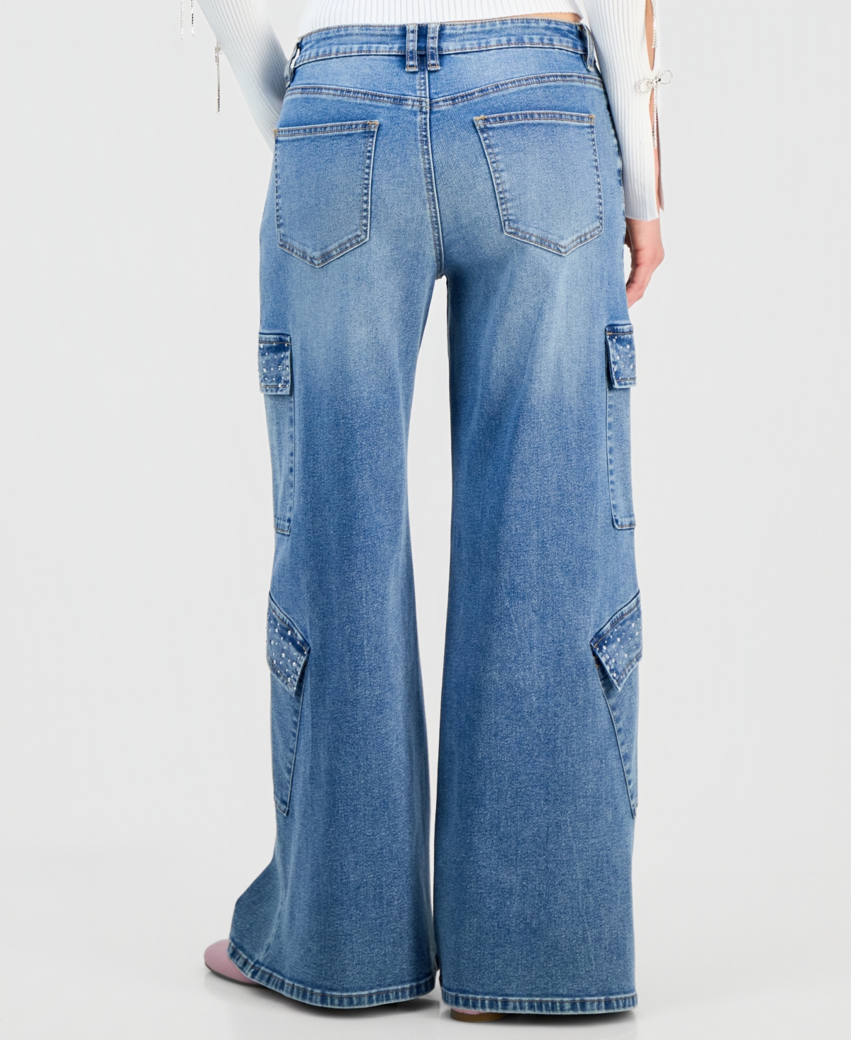 Madden Girl Juniors' High-Rise Embellished Cargo Jeans