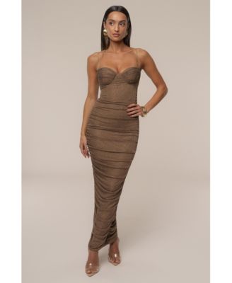 Women's Ruched Metallic Maxi Dress