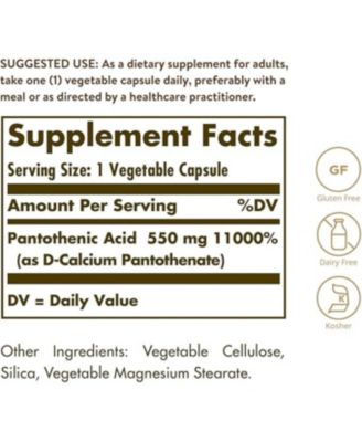Pantothenic Acid ,550 mg ,100 V Caps