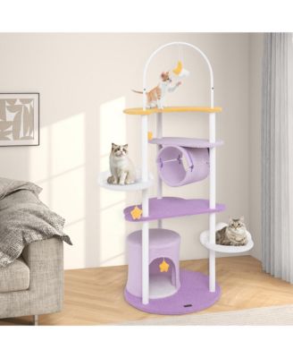 62'' Multi-level Cat Tree w/ Moon-Shaped Top Perch Cloud-Shaped Jumping Platform