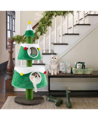 Christmas Cat Tree for Indoor Cats w/ 2 Condos Sisal Scratching Posts Spring Toy