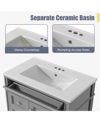 30inch Bathroom Vanity with Top Sink Modern Bathroom Storage Cabinet with 2 Drawers and a Tip out Drawer Single Sink Bathroom Vanity