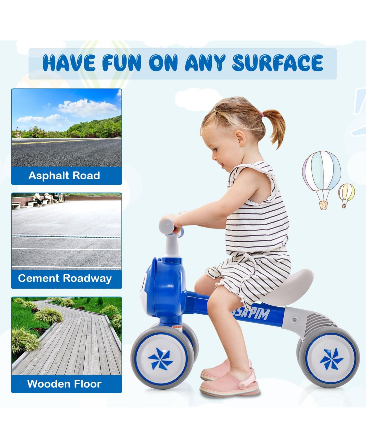 Детская игрушка Mecale Baby Balance Bike No Pedal Lightweight, 21.5"L x 10.5"W x 15.5"H, Ages 10-36 Months, цвет: Синий — фото 4