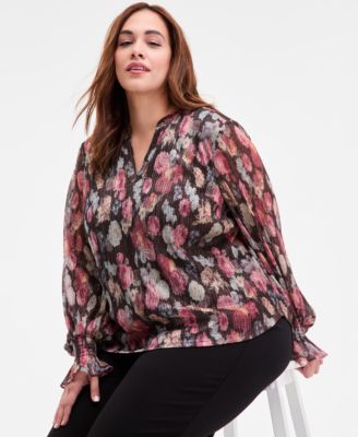 Plus Size Long-Sleeve V-Neck Top