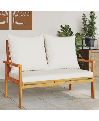 Garden Sofa Bench Cream White, Natural Wood