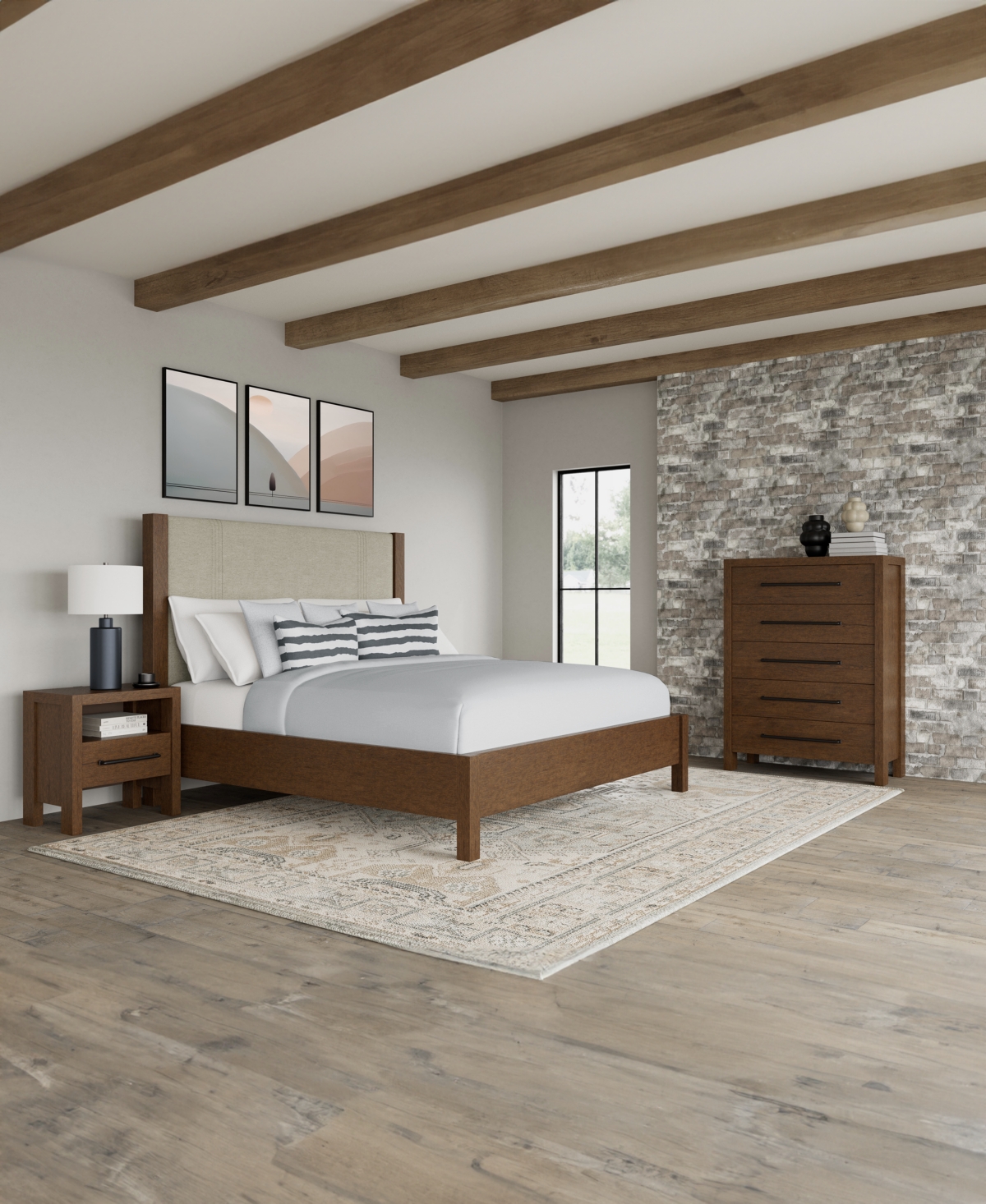 Macy's Davie Queen 3-pc. Set (upholstered Bed, Chest & 1-drawer Nightstand) In Brown