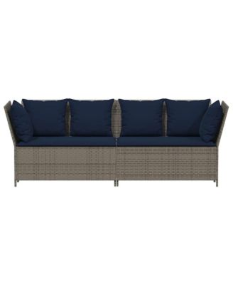 Patio Sofa with Cushions Gray Poly Rattan