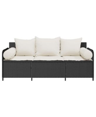 Garden Sofa Black PE Rattan, Powder-Coated Steel 3-Seater