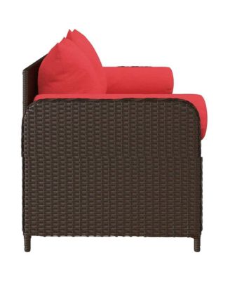 Patio Sofa with Cushions 3-Seater Brown Poly Rattan