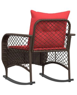 Patio Rocking Chair Brown PE rattan, powder-coated steel, polyester