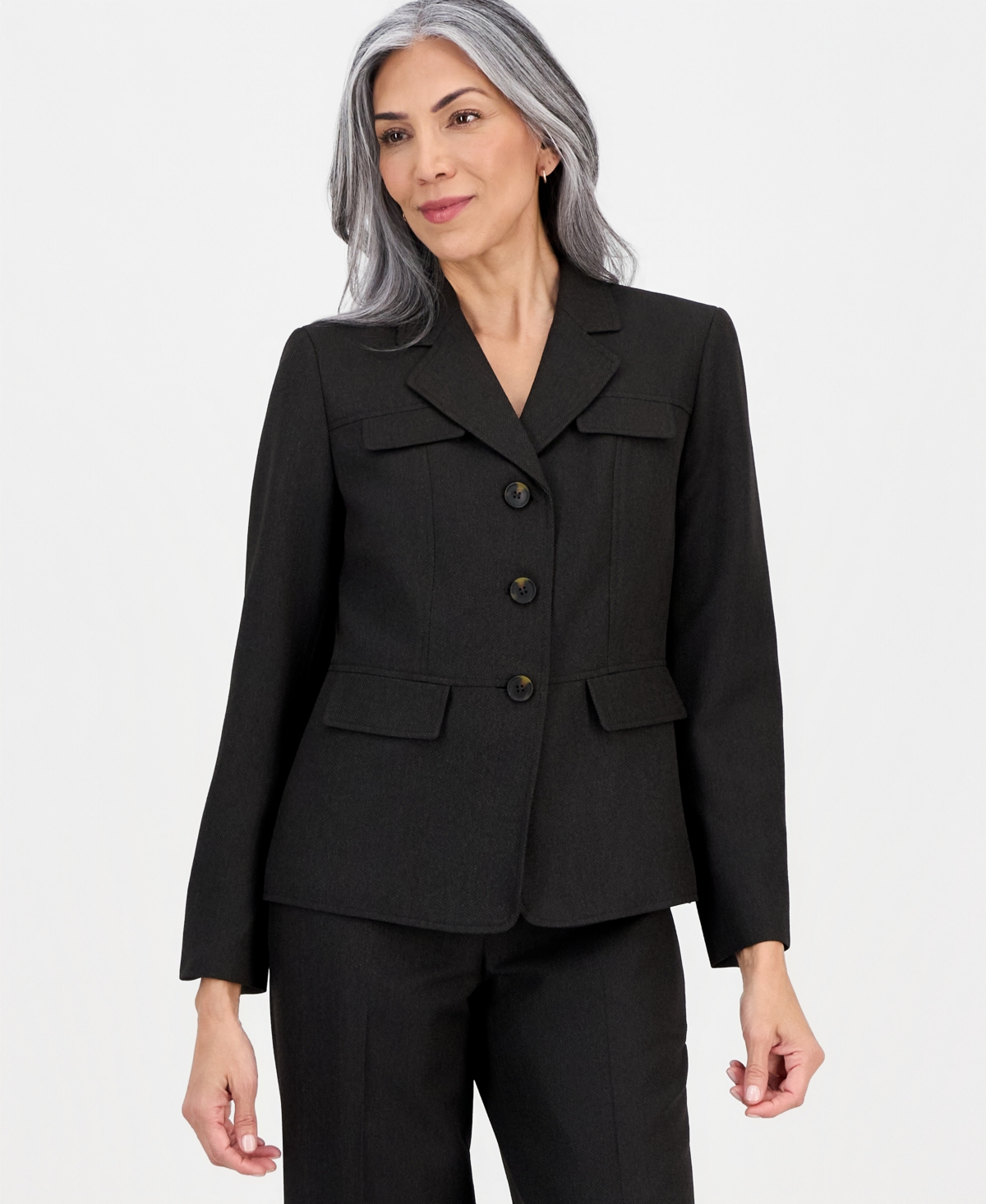 Le Suit Women's Notch-lapel Button-front Pantsuit In Black