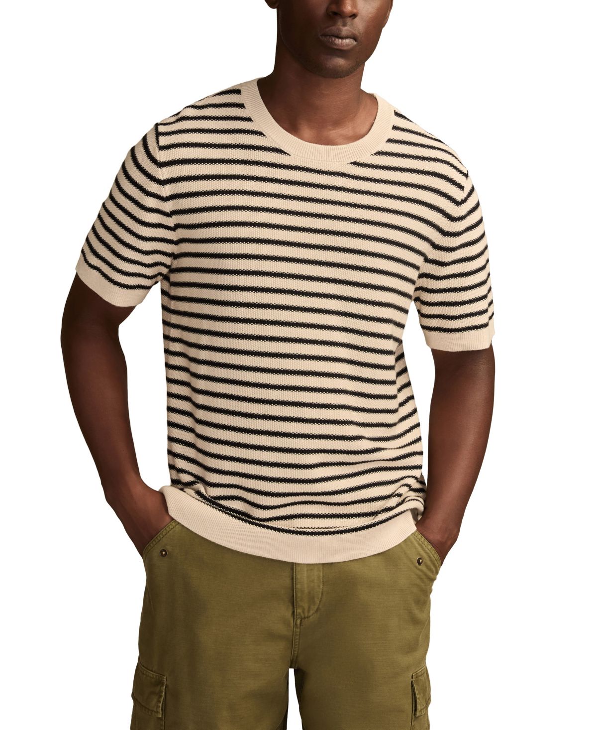 Мужской полосатый текстурированный свитер с круглым вырезом горловины
