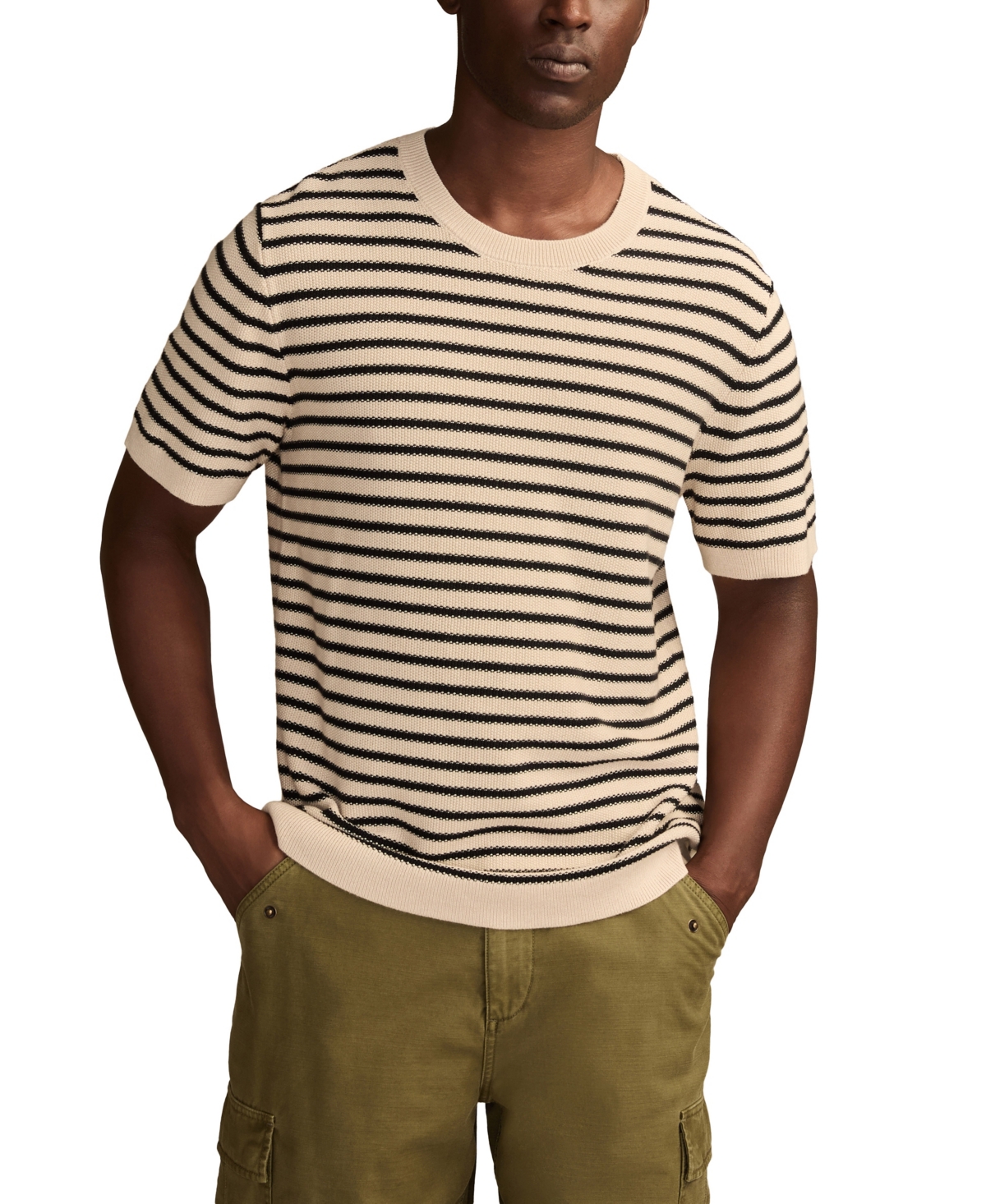 Lucky Brand Men's Striped Crewneck Textured Sweater In Neutral