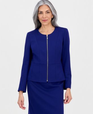 Women's Collarless Zip-Front Skirt Suit 