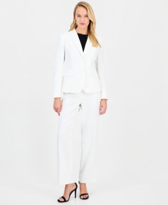 Women's Pinstripe Shawl-Collar Mid-Rise Pantsuit, Regular & Petites
