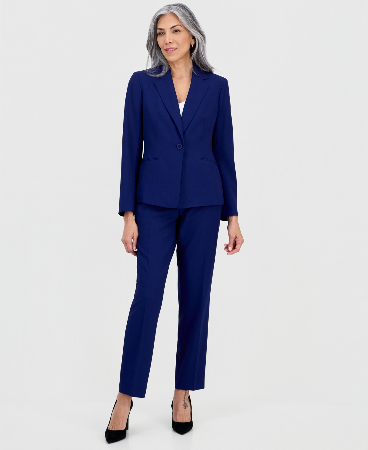 Le Suit Women's Notch-lapel Mid-rise Pantsuit In Blue