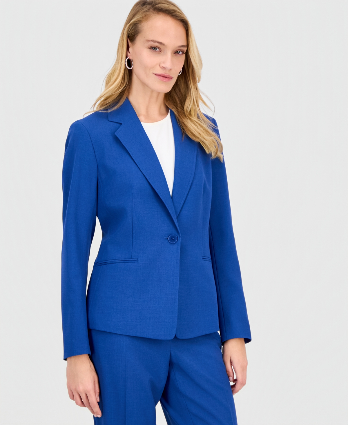 Le Suit Women's Notch-lapel Mid-rise Pantsuit In Blue