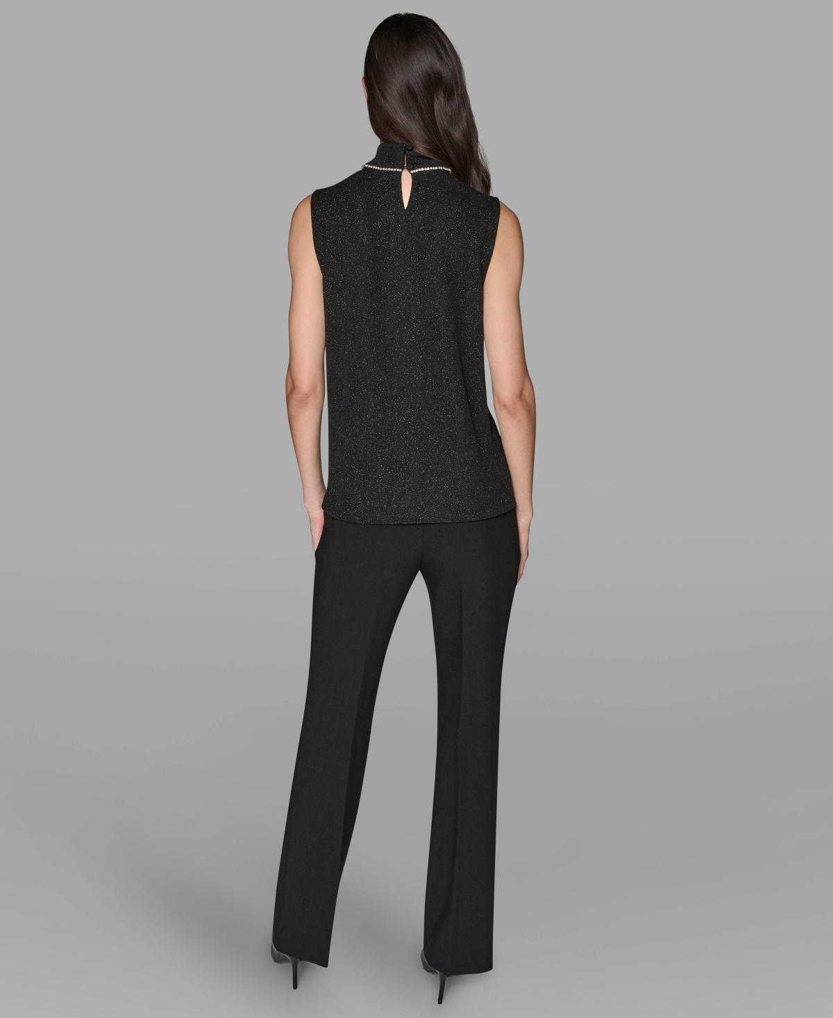 Karl Lagerfeld Women's Sleeveless Novelty Knit Top In Black