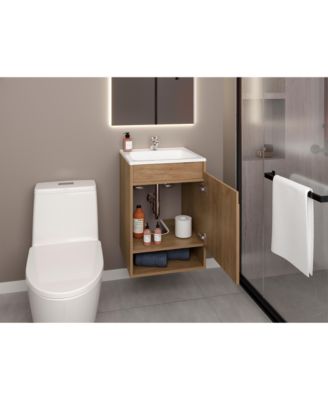 Elsie Bathroom Vanity, 1 Door, 2 Shelves, Natural Oak