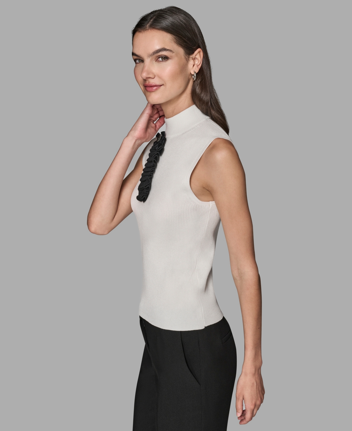 Karl Lagerfeld Paris Women's Sleeveless Mock Neck Sweater