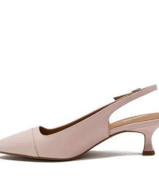 Women's Leather Slingback Cap Toe Kitten Heels