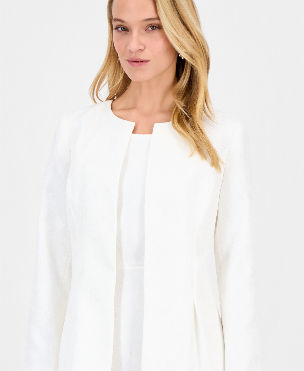 Le Suit Women's Jacquard Jacket & Round-neck Sheath Dress In White