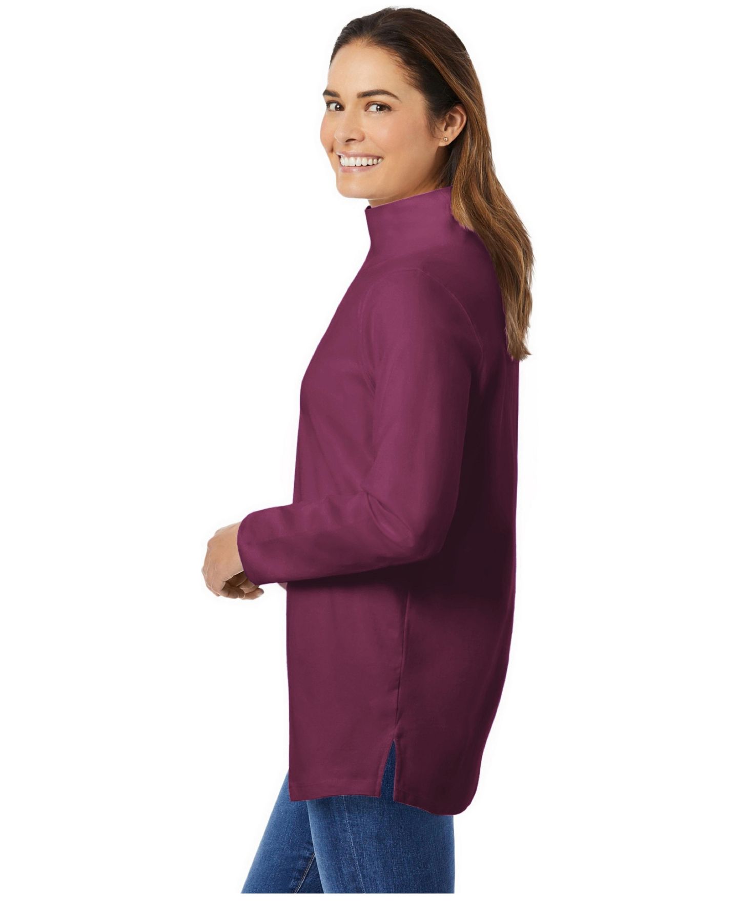 Женский топ Woman Within Plus Size Within Perfect Mockneck Tunic, цвет: Глубокий бордово-красный — фото 3