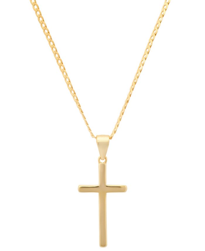 STEELTIME Men's 14K Gold Plated Cuban Chain and Cross Pendant Necklace