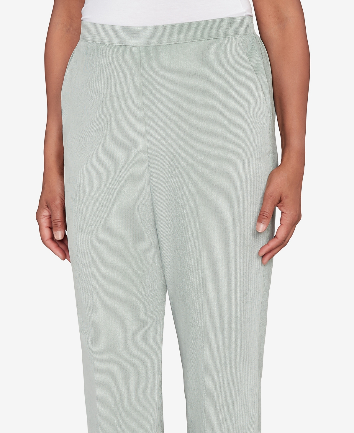 Alfred Dunner Petite Stockbridge Pull-on Corduroy Flat Front Average Length Pants In Green