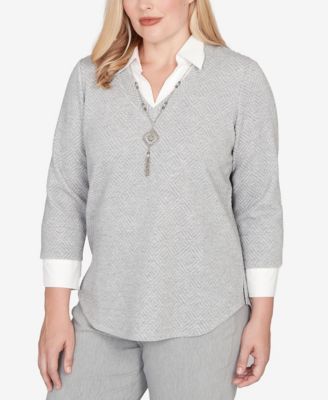 Petite Stockbridge Diamond Jacquard Two In One Top with Necklace