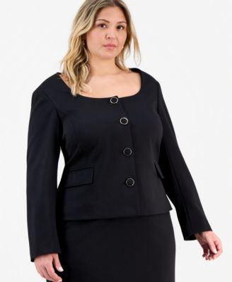 Plus Size Square-Neck Button-Front Skirt Suit 
